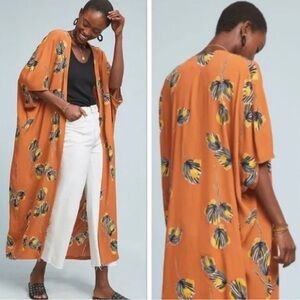 Anthropologie Orange Floral Kimono